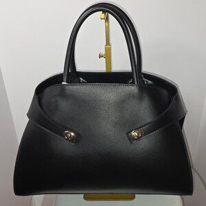 Anna Paola Genuine Leather Italy Tote Crossbody Black